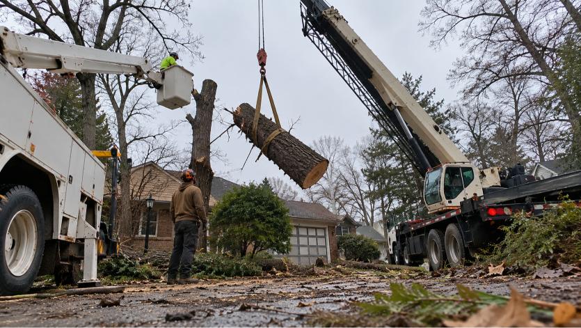 Crane and bucket truck tree removal in Raleigh, NC